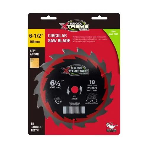 Circular Saw Blade 6-1/2" D X 5/8" Carbide Tipped 18 teeth