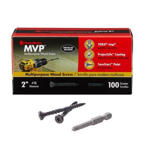 FastenMaster FMMVP002-100 Wood Screws MVP 2" L Torx Ttap Black Tapping Black
