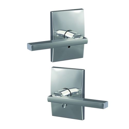 Latitude Lever with Century Rose Passage and Privacy Lock with 16600 Latch and 10027 Strike Bright Chrome Finish