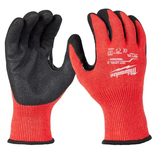 Dipped Gloves Cut Level 3 Unisex Elasticated Knit Black/Red XL Black/Red