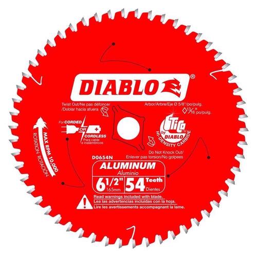 Circular Saw Blade, 6-1/2 in Dia, 5/8 in Arbor, 54-Teeth, Carbide Cutting Edge