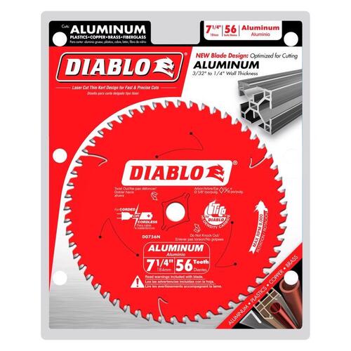 Diablo D0756NA Circular Saw Blade, 7-1/4 in Dia, 5/8 in Arbor, 56-Teeth, TiCo Cutting Edge Perma-Shield