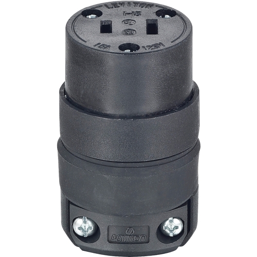 Leviton 115CR-000 Connector Commercial and Residential Rubber Non-Polarized 1-15R 18-12 AWG 2 Pole 2 Wire Black