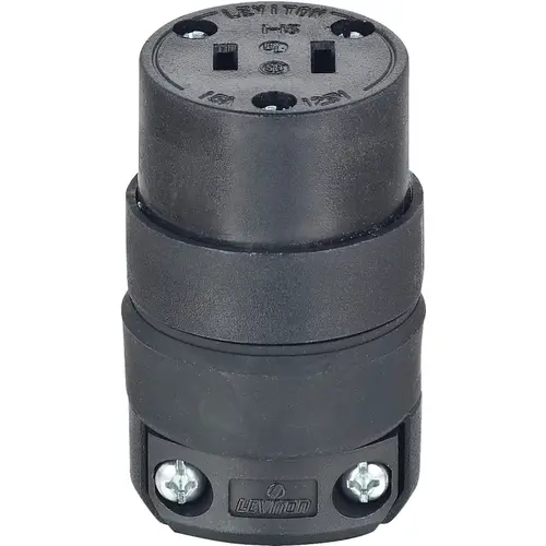 Connector Commercial and Residential Rubber Non-Polarized 1-15R 18-12 AWG 2 Pole 2 Wire Black