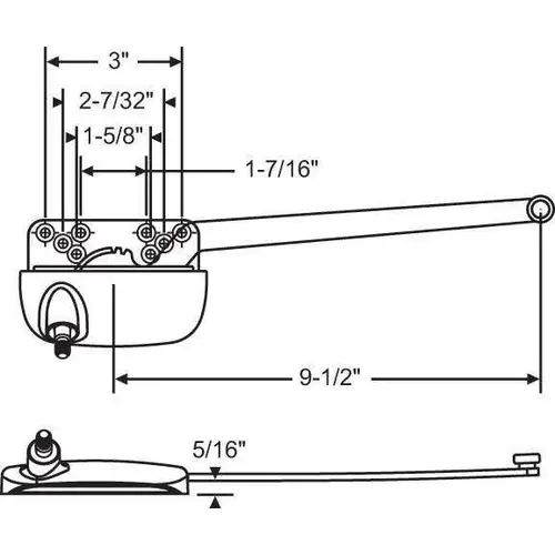 Single Arm Ellipse Casement Op 9 1/2" STRAIGHT ARM BRIGHT WHT