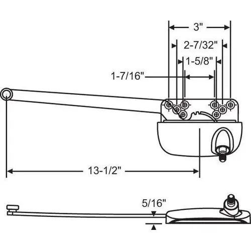 Single Arm Ellipse Casement Op 13-1/2in Arm Stainless Steel Button