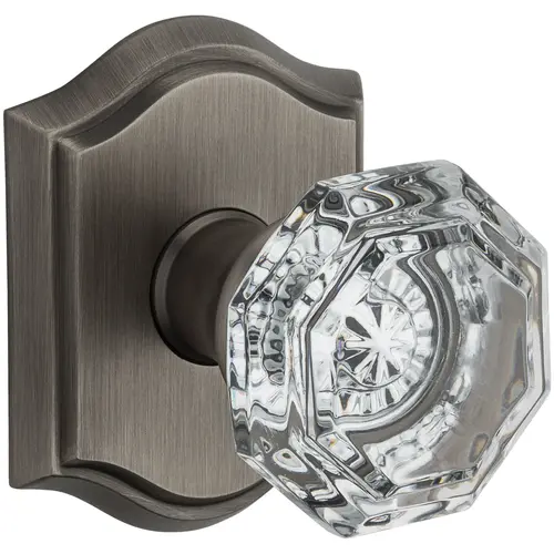 Privacy Crystal Knob and Traditional Arch Rose with 6AL Latch and Dual Strike Matte Antique Nickel Finish