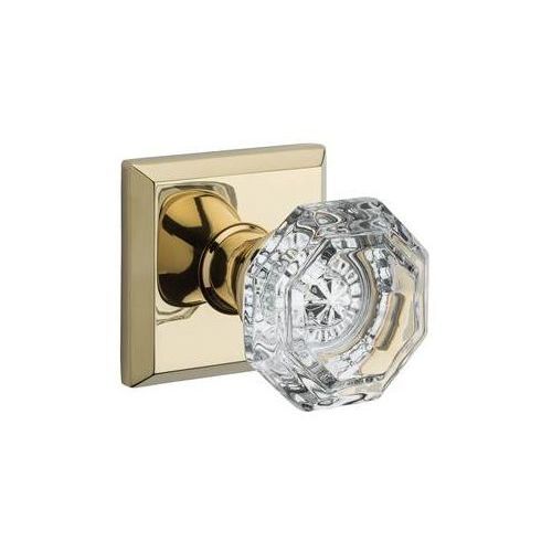 Privacy Crystal Knob and Traditional Square Rose with 6AL Latch and Dual Strike Lifetime Brass Finish