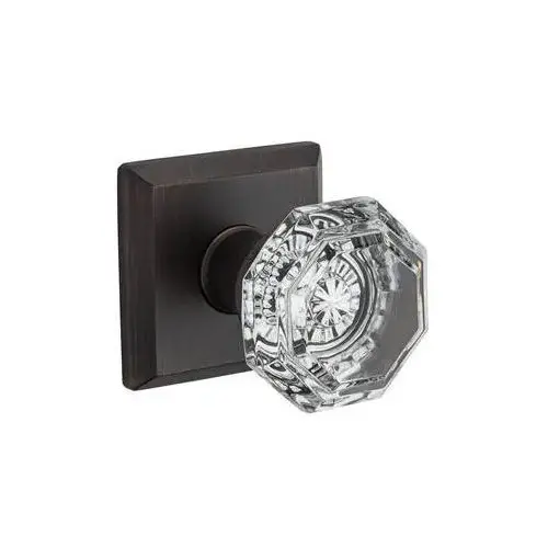 Privacy Crystal Knob and Traditional Square Rose with 6AL Latch and Dual Strike Venetian Bronze Finish