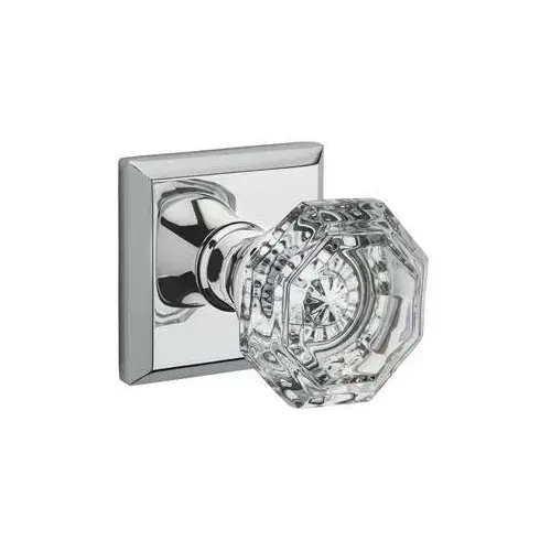 Privacy Crystal Knob and Traditional Square Rose with 6AL Latch and Dual Strike Bright Chrome Finish