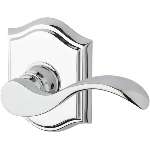 Passage Curved Lever and Traditional Arch Rose with 6AL Latch and Dual Strike Bright Chrome Finish