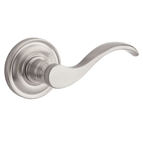 Passage Curved Lever and Traditional Round Rose with 6AL Latch and Dual Strike Satin Nickel Finish