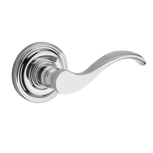 Passage Curved Lever and Traditional Round Rose with 6AL Latch and Dual Strike Bright Chrome Finish