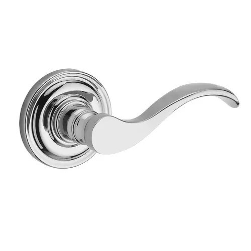 Privacy Curved Lever and Traditional Round Rose with 6AL Latch and Dual Strike Bright Chrome Finish