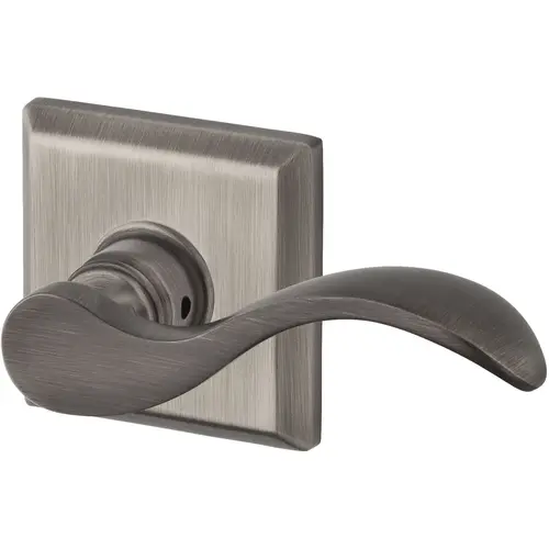 Privacy Curved Lever and Traditional Square Rose with 6AL Latch and Dual Strike Matte Antique Nickel Finish