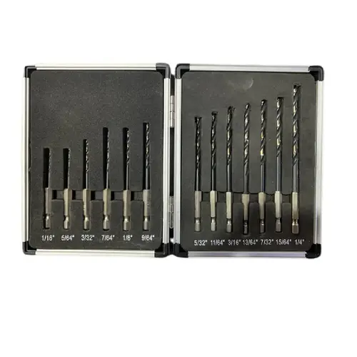 13 Piece Quick Change Hex Shank Drill Bit Set 135 Degree Cutting Angle Black and Gold
