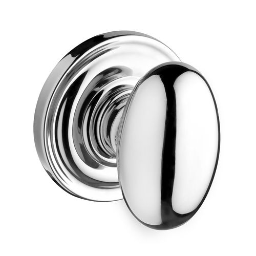 Passage Ellipse Knob and Traditional Round Rose with 6AL Latch and Dual Strike Bright Chrome Finish