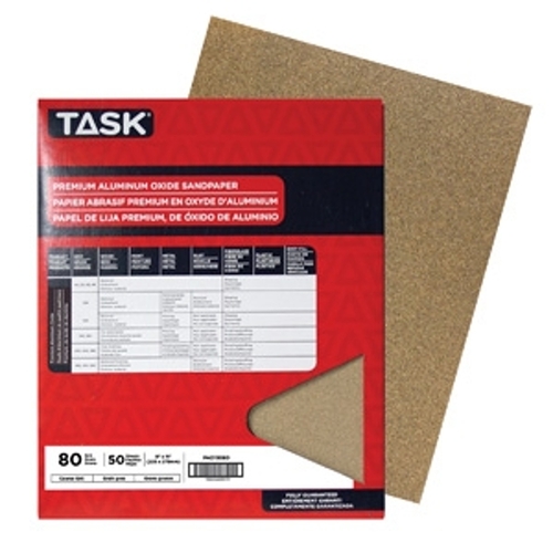 Sandpaper, 11 in L, 9 in W, Medium, 80 Grit, Aluminum Oxide Abrasive, Paper Backing