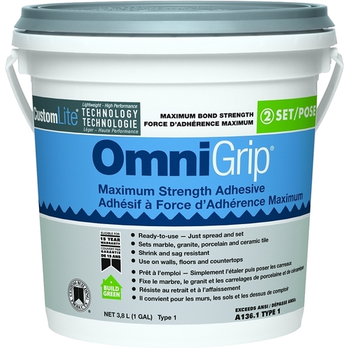 CUSTOM BUILDING PRODUCTS, INC. COGA1-2 OmniGrip Tile Adhesive, White, 1 gal Pail