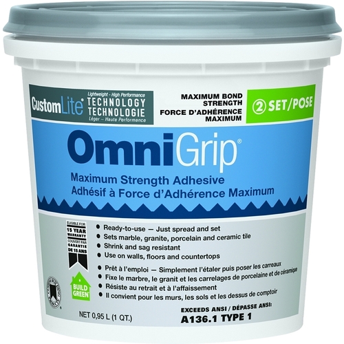 CUSTOM BUILDING PRODUCTS, INC. COGAQT OmniGrip Tile Adhesive, White, 1 qt Pail