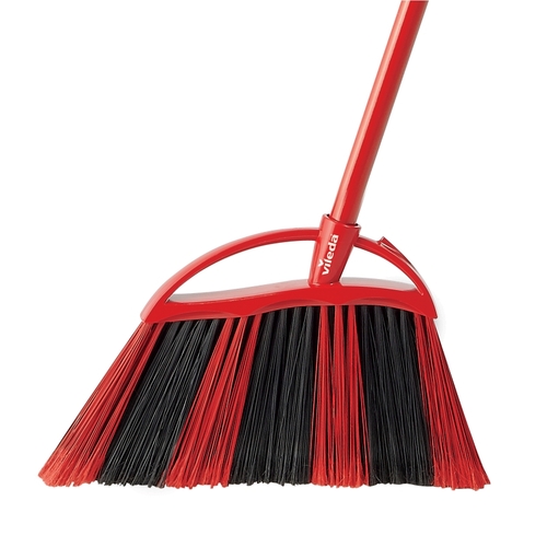 Broom, Plastic Bristle, Black/Red Bristle, 59.09 in L, Steel Handle