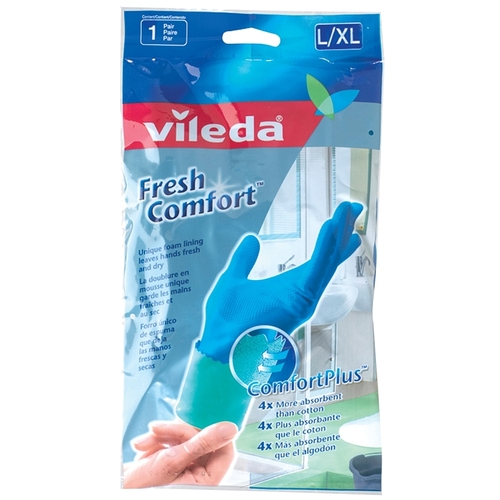 Vileda 105412 Cleaning Gloves, L, 10 in L, Latex, Blue