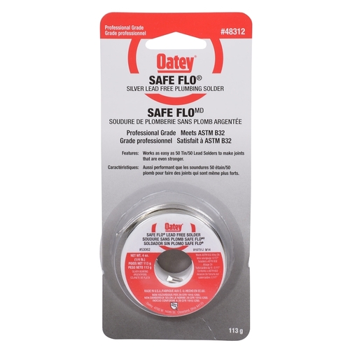 Safe-Flo Wire Solder, 113 g Carded, Solid, Silver Gray, 215 to 237 deg C Melting Point