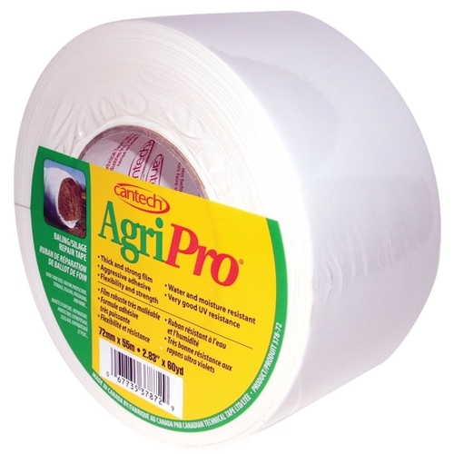 AgriPro 378-72 Baling Tape, 60 yd L, 2.82 in W, Polyethylene Backing, White