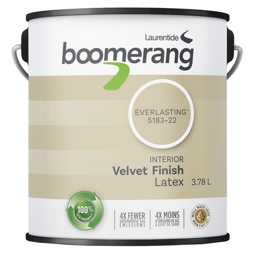 boomerang 5183-22L19 5183 Series Interior Paint, Velvet Sheen, Everlasting, 3.78 L, 40 sq-m Coverage Area