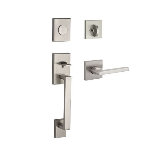 Full Dummy La Jolla Handleset Square Lever and Contemporary Square Rose Satin Nickel Finish