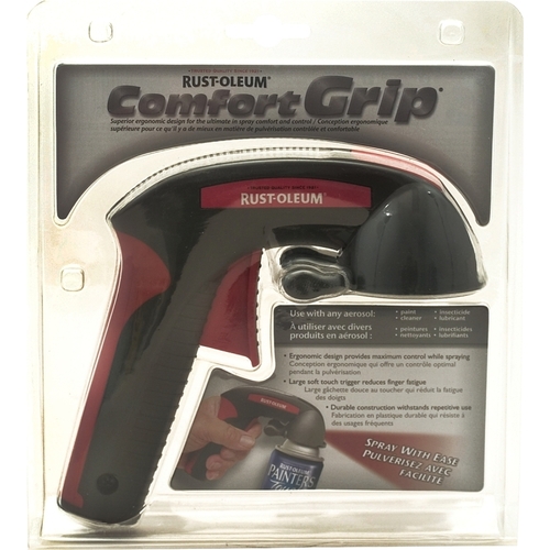 Spray Can Handle, Soft-Touch Trigger, Plastic, Black/Red