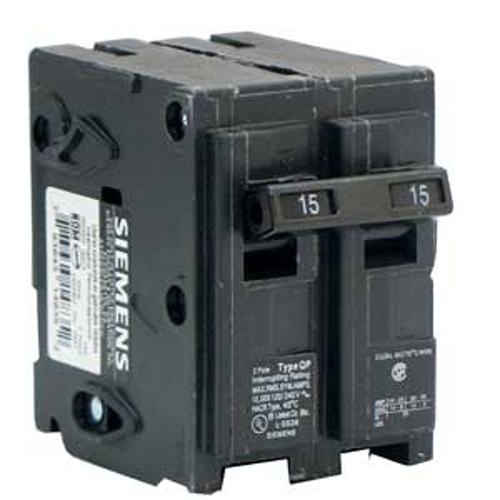 Siemens Q215 Circuit Breaker, 15 A, 2-Pole, 120/240 V, Thermal Magnetic Trip, Plug-In Mounting
