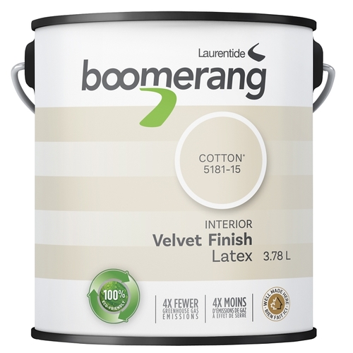 boomerang 5181-15L19 5181 Series Interior Paint, Velvet Sheen, Cotton, 3.78 L, 40 sq-m Coverage Area