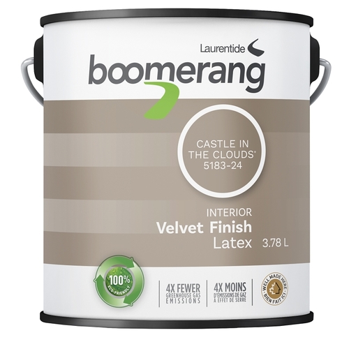 boomerang 5183-24L19 5183 Series Interior Paint, Velvet Sheen, Castle In The Cloud, 3.78 L, 40 sq-m Coverage Area