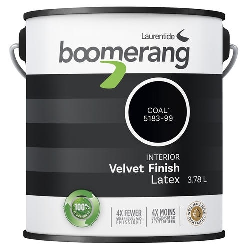 boomerang 5183-99L19 5183 Series Interior Paint, Eggshell Sheen, Coal, 1 gal, 430 sq-ft Coverage Area