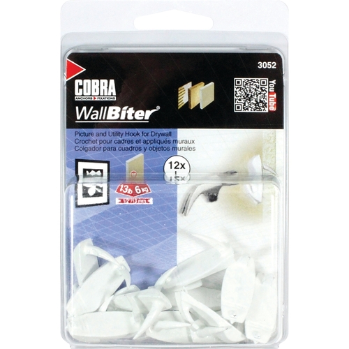 COBRA 3052 WallBiter Picture Hook, 13 lb, White, 12/PK - pack of 12