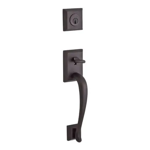 Double Cylinder Napa Handleset with Left Hand Curve Lever and Traditional Square Rose with 6AL Latch, Dual Strike, and SmartKey Venetian Bronze Finish