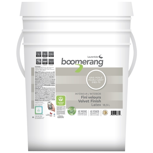 boomerang 5183-70L34 5183 Series Interior Paint, Velvet Sheen, Pearly Gray, 18.9 L, Pail, 40 sq-m Coverage Area