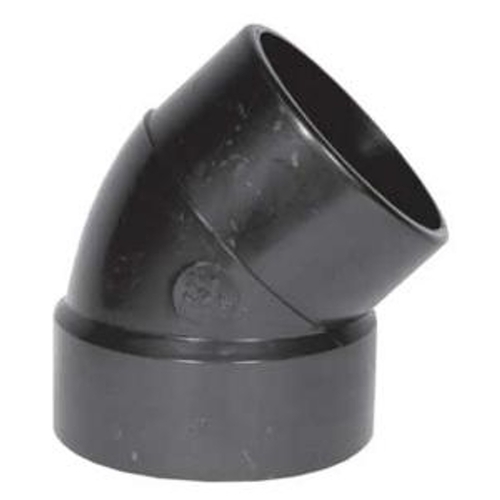 Pipe Elbow, 4 in, Hub x Spigot, 45 deg Angle, ABS, SCH 40 Schedule