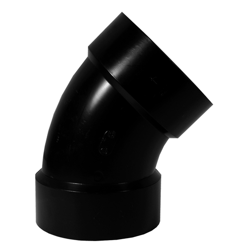 0 Pipe Elbow, 4 in, Hub, 45 deg Angle, ABS, SCH 40 Schedule