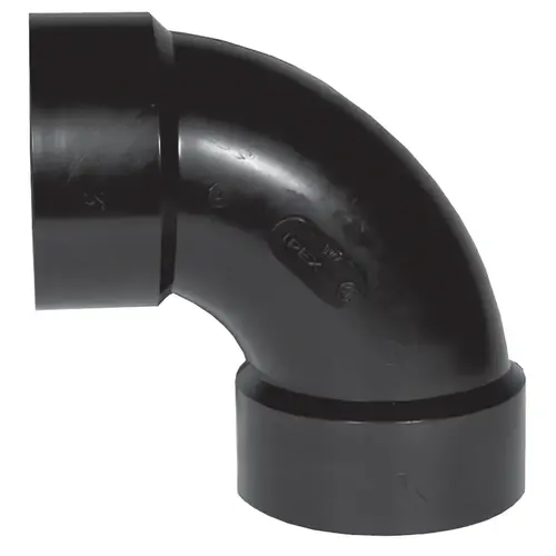 0 Pipe Elbow, 1-1/2 in, Hub, 90 deg Angle, ABS, Black, SCH 40 Schedule