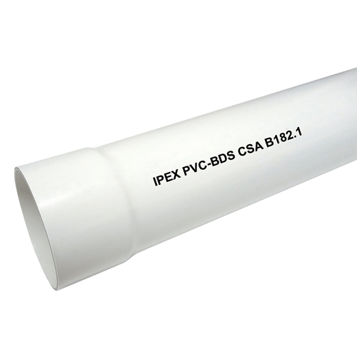 Sewer Pipe, 4 in, 10 ft L, PVC