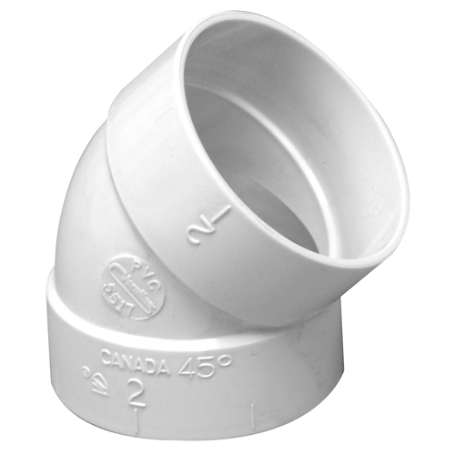 Pipe Elbow, 2 in, Socket, 45 deg Angle, PVC, White