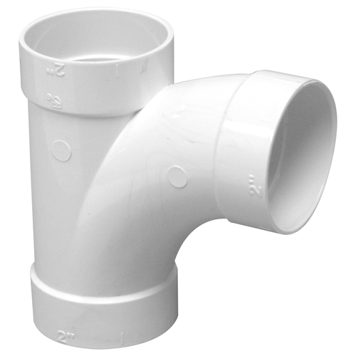 Sweep Pipe Tee, 2 in, Socket, PVC, White