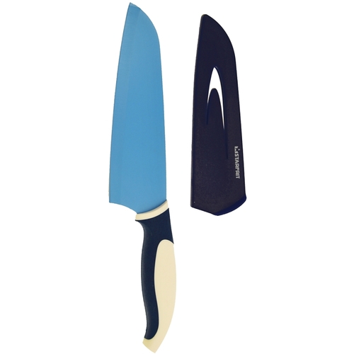 0938960060000 Santoku Knife, 7 in L Blade, Stainless Steel Blade, Navy Blue/White Handle