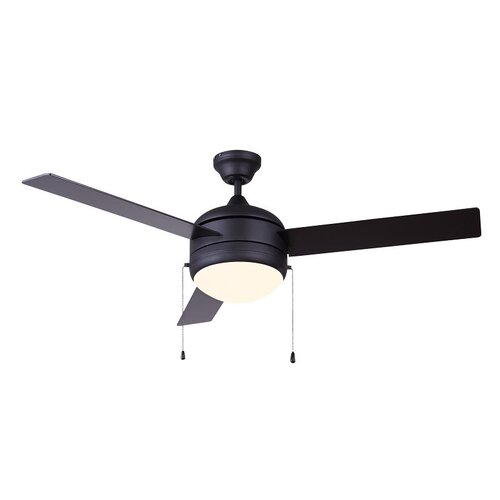 CALIBRE III LED Ceiling Fan, 3-Blade, Silver Housing, Black Blade, 48 in Sweep, Plywood Blade