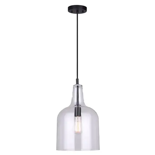 KEEVA Pendant Light, 120 V, 60 W, 1-Lamp, Type A Lamp, Metal Fixture, Black Fixture