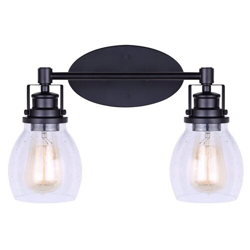 CARSON Vanity Light, 200 W, 2-Lamp, Type A Lamp, Metal Fixture, Black Fixture, Matte Fixture