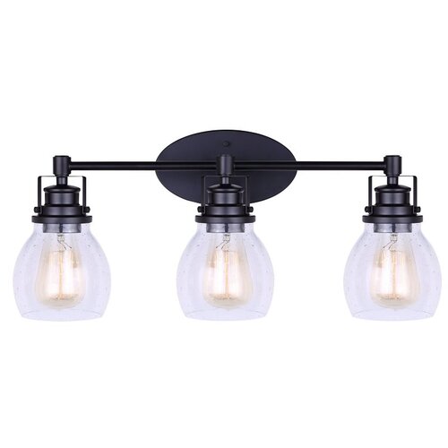 Carson Series Vanity Light, 300 W, 3-Lamp, Incandescent Lamp, Metal Fixture, Black Fixture