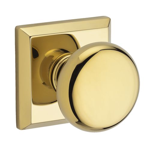 Passage Round Knob and Traditional Square Rose with 6AL Latch and Dual Strike Lifetime Brass Finish